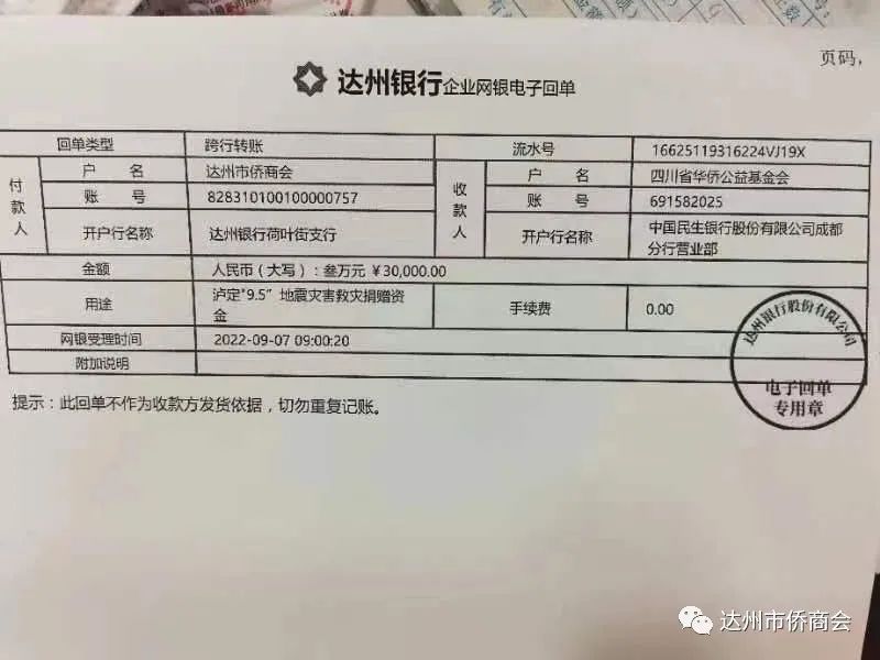 達州市僑商會向甘孜州瀘定縣地震災區(qū)伸出援手